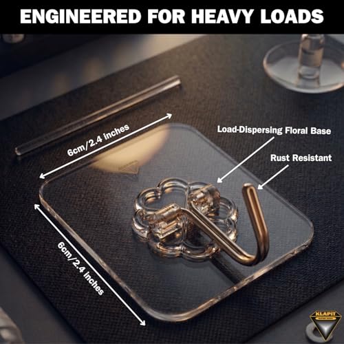 Image of KLAPiT Super Hook - Heavy Duty Adhesive Wall Hooks, No Drilling, Waterproof, Damage-Free Hanging Solution for Bedroom, Bathroom, and Kitchen Items - Clear, 8 pcs.