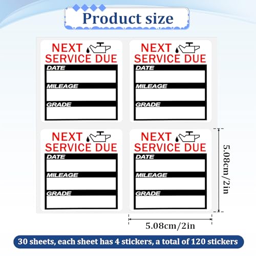 Image of Hpmjz 120 Pcs Oil Change Stickers Service Reminder Labels Oil Change Reminder Sticker for Windshield No Residue Clear Next Service Due Maintenance Service Label for Car Auto Vehicle Window 2x2 Inch