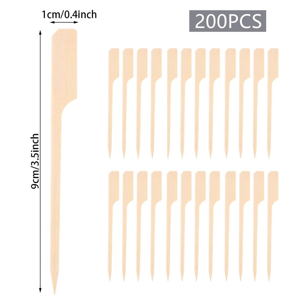 200 Pieces Paddle Bamboo Skewers9 CM Flat Burgers Sticks Wooden Fruits Picks Cocktail Sticks Satay Skewers (9CM-200Pack) - Image 3