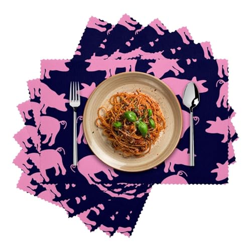 Set de table thermorésistant motif cochon rose antidérapant pour table à manger - 3