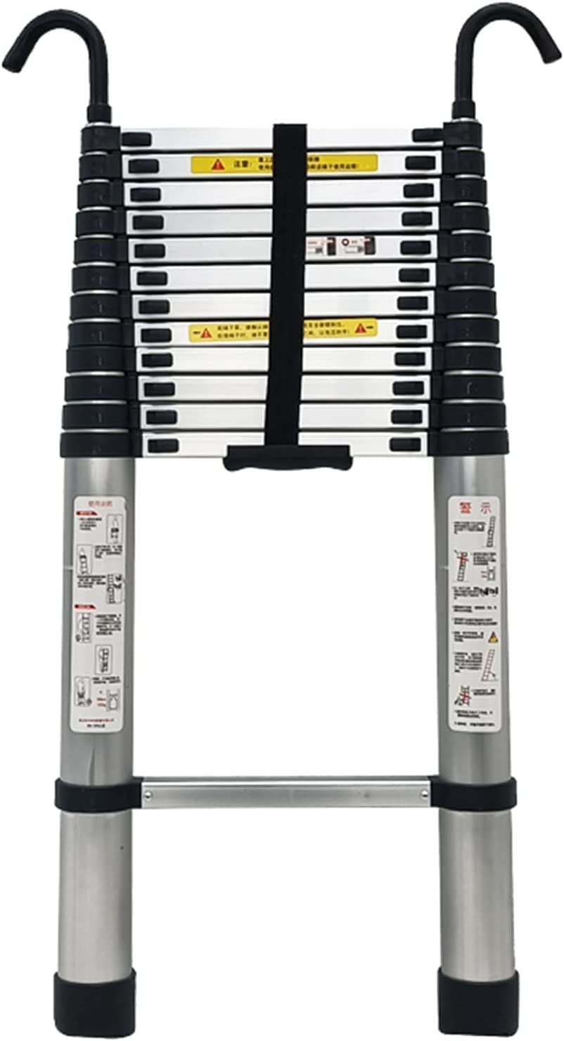 Heavy Duty Telescopic Ladder 2.6m/ 3.8m/ 5m/ 6.2m Tall, Aluminum Folding Telescoping Ladder with Hooks for Home Roof Top Tent RV Attic Outdoor Use Warm as,4.6m/15ft