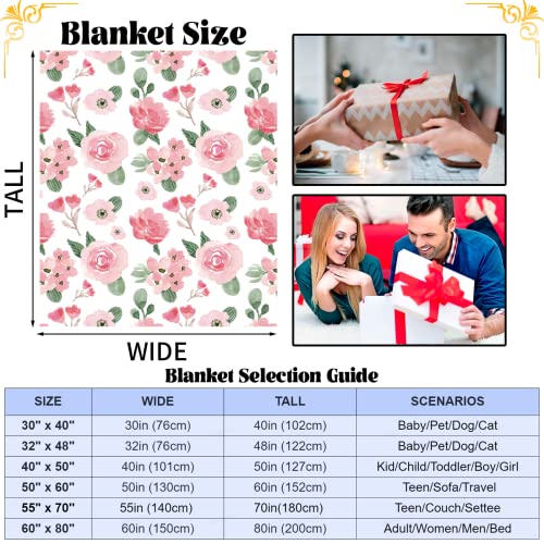 Domgoge Floral Blankets, Pink Rose and Throws, Soft Cozy Flannel Flower Blanket, Fluffy Fuzzy Rosebuds Print Throw, 101x127cm - Image 2