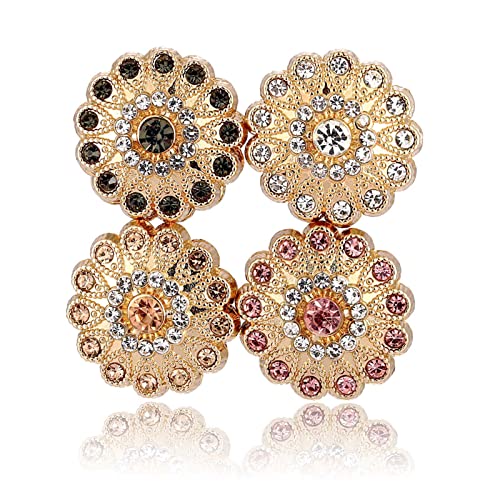 Strong Hijab Magnets Rhinestone Scarf Magnets for Hijab Magnetic Pins for Scarves Hijab Scarf for Women Girls Hijab Niqab Muslim Islamic Turban (FlowerB-Black+Clear+Gold+Pink)