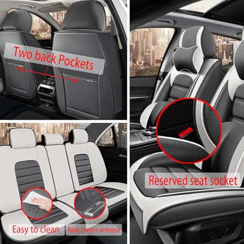 Image of Fit for Sedan SUV Pick-up Truck,Automotive,Ice Slik Nappa Leather Car Seat Covers,Waterproof Durability Washable Seat Covers,5 Seat Complete Set Luxury Car Seat Cover(Gray & White)