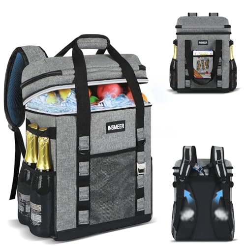 INSMEER Bolsa Térmica Grande 60 Latas À Prova de Vazamentos, Mantém Frio por 12h e Quente por 8h, Mochila Térmica com Múltiplos Bolsos, Ideal para Praia, Camping, Piquenique e Viagens