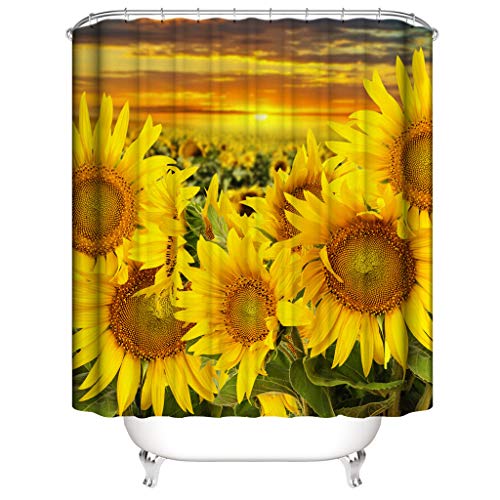 junengSO 4PCS / Set Sonnenblumen Duschvorhang Blumen Bad Vorhang Wasserdichtes Polyester – Bild 7