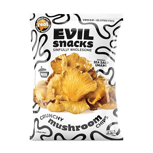 EVIL SNACKS Crunchy Mushroom Chips - Original, Non-GMO Project Verified, Plant-Based, Vegan, Gluten-Free - Nutrient-Packed, On-the-Go Snack - 2 Oz (3 Pack)