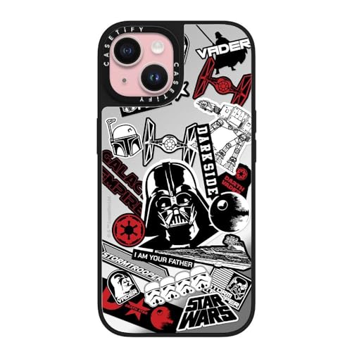 CASETiFY Mirror iPhone 15 Case [Star Wars Co-Lab / 4.9ft Drop Protection/Magsafe] - Power of The Dark Side - Sticker - Silver on Black