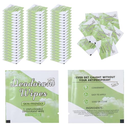 Image of 100Pcs Travel Deodorant Wipes, Travel Size Mini Deodorant Wipes Bulk for Homeless, Individually Wrapped Body Cleaning Supplies for Women Wet Armpit for Body Cleaning Cucumber