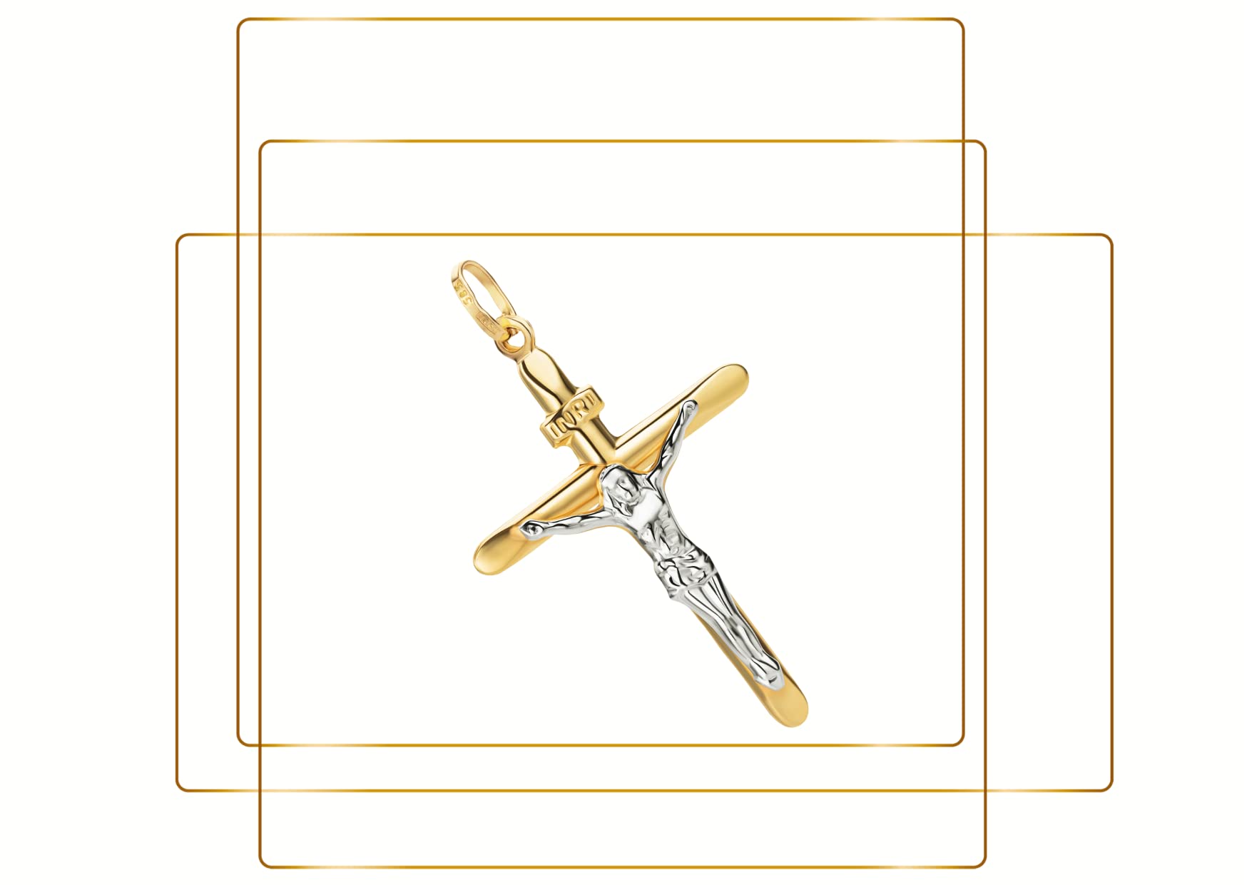 PRINS JEWELS Bicolor Anhänger Kreuz Mit Jesus 14 Karat 585 Gelbgold Weißgold Unisex