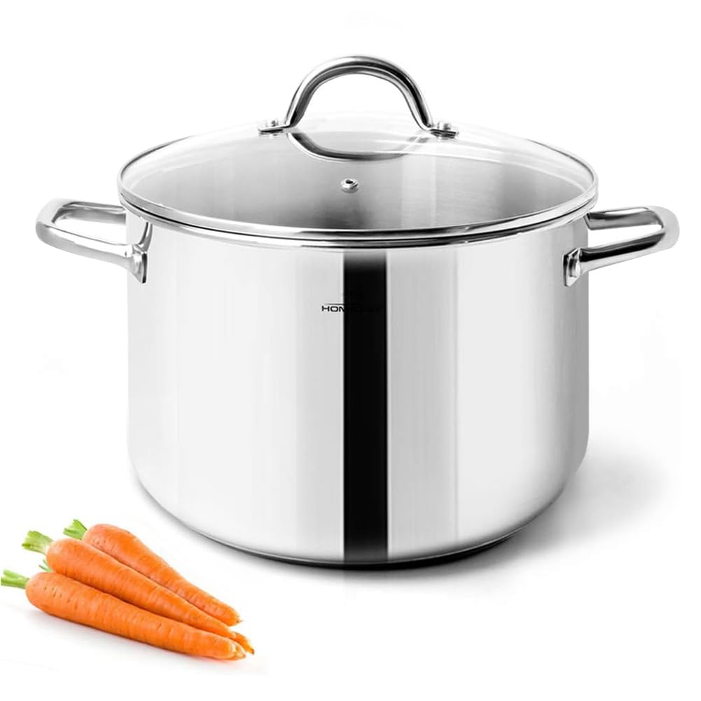 HOMICHEF Olla de 20,5 cm 3,8 litros de acero inoxidable sin níquel - Olla de 3,8 L con tapa y asa - Cacerola Pequeña 3.8 Litros con Tapa para Cocinar