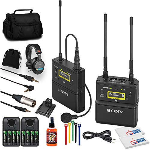 Sony UWP-D21 Camera-Mount Wireless Omni Lavalier Microphone System (UC25: 536 to 608 MHz) (UWP-D21 25) + Headphones + 8 x Rechargeable Batteries + 3.5 mm Aux Cable + Case + Sanitizer Mic Spray + More