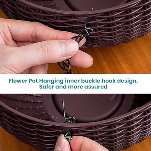 Image of Go Hooked Hanging Pots | Dark Brown | 7.1 Inch Diameter | 4.8 Inch Height | 3 mm Thickness | 13 Inch Chain | 4 Pieces