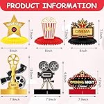 Chinco 12 Pieces Movie Night Party Decorations Supplies Movie Theater Honeycomb Centerpiece 3D Microphone Ticket Star Video Paper Centerpiece Sign Table Decoration for Theater Birthday Party Favors - Image 3
