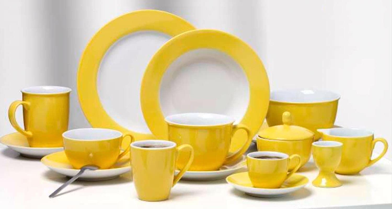 Ritzenhoff & Breker Doppio Espressountertassen, 6er Set, Sonnengelb, ø 12 cm, Espresso Unterteller mit farbigem Rand, Untere aus Porzellan, Spülmaschinengeeignet