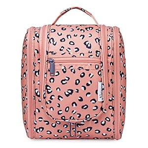 Narwey Hanging Travel Toiletry Bag Cosmetic Make up Organizer for Women and Men (Medium, Orange Leopard)
