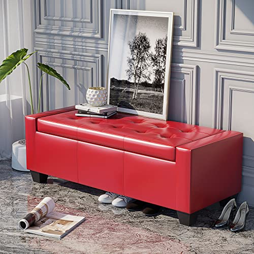 Homcom 51" Faux Leather Rectangular Tufted Storage Ottoman - Bright Red #TOP1