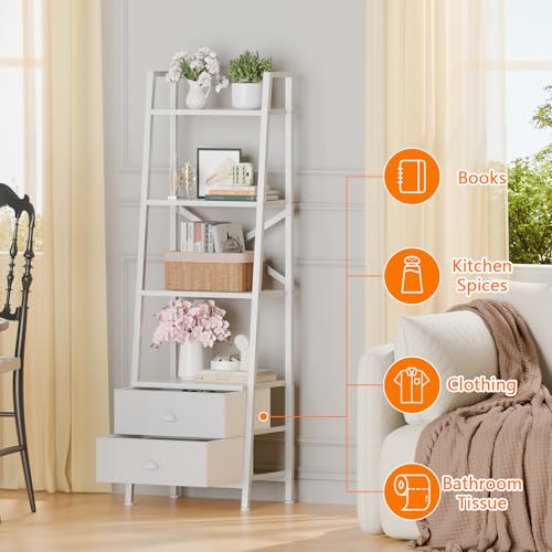 Furologee 4-Tier Ladder Shelf,Small Bookshelf with 2 Drawers,Vertical Bookcase Storage Rack Organizer,Display Bookshelves for Living Room,Bedroom,Bathroom,Home Office,Kitchen,White - Image 7