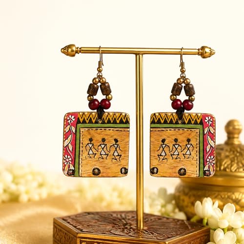 Image of Handcrafted Artistic & Tribal Earrings Collection for Women - Bohemian, Floral, Wooden & Ethnic Statement and Stud Designs