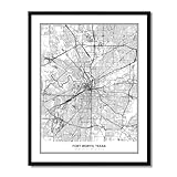 Susie Arts 11X14 Unframed Fort Worth Texas Wall Art Map Metropolitan City Road View Abstract Street Print Poster Decor Home Office sdm059