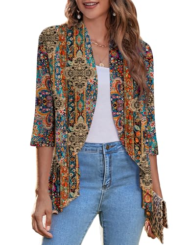 Image of Zeagoo Women's Open Front Cardigan 2026 Spring Summer Lightweight 3 /4 Sleeve Draped Ruffles Cardigans S-3XL