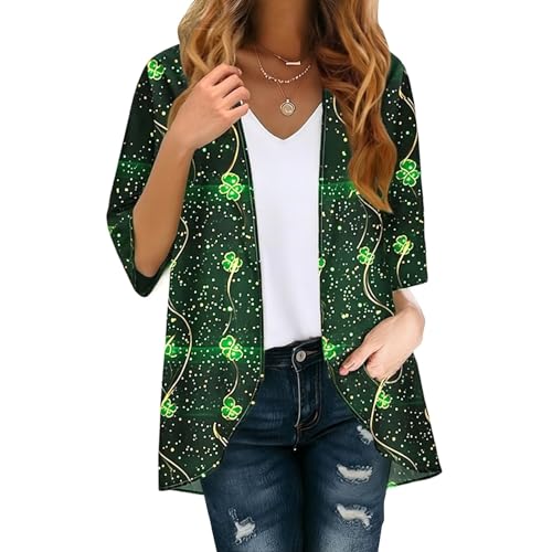 Chaqueta kimono para mujer con estampado de trébol en gasa informal de verano 2026