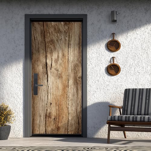 Bois Poster Porte Trompe L'oeil grain de bois Stickers Porte 85x215 cm, Vintage Poster de Porte...