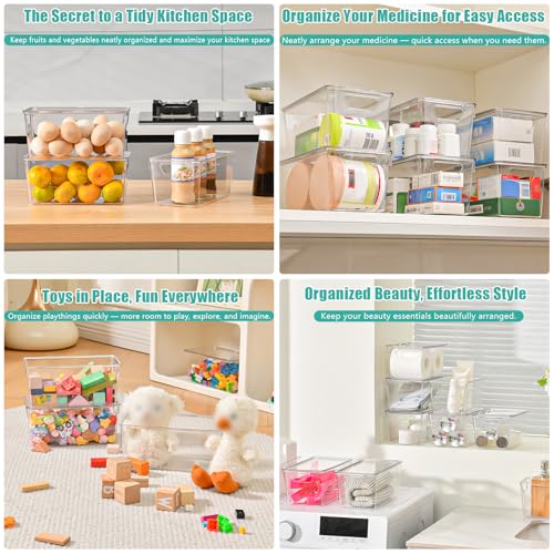 Image of 6 Pack Small Clear Storage Bins with Lids, Acrylic Arts and Craft Storage Containers, Stackable Clear Plastic Craft Storage Bins with Handles for Pantry Organizers and Storage, Kitchen, Fridge, Office