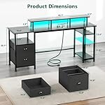 Furologee 61" Gaming Desk with Power Outlets & LED Lights, Reversible Computer Desk with File Cabinet & Monitor Stand for Home Office, Large Work Table with Storage Shelves & Drawer, Black - Image 2