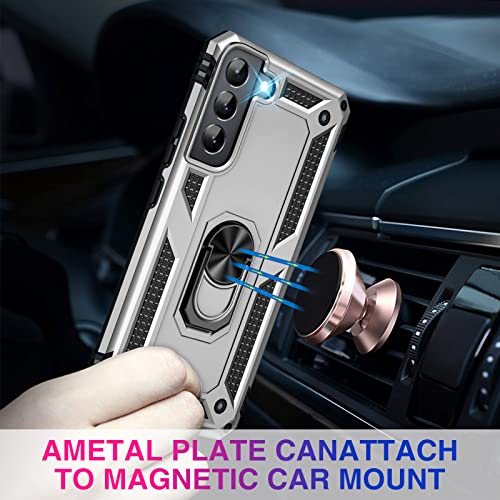 Image of Vaki for Samsung Galaxy S22 5G Case with Built in Screen Protector Military Grade Hard Rugged Cover Heavy Duty Armor Galaxy S22 Phone Cases with Metal Ring Kickstand Shockproof Sliver