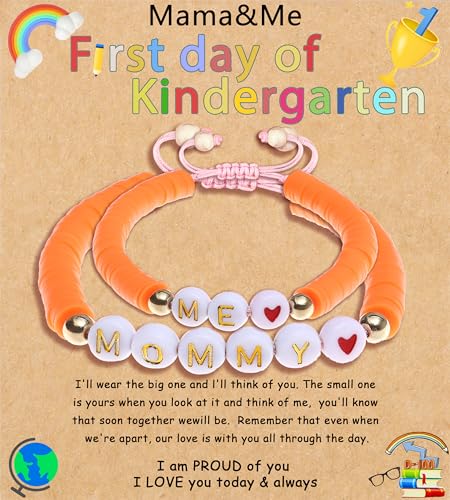 Image of First Day of Preschool Bracelet Back to School Gifts for Kindergarten / Preschool / School Gift Mama and Mini Adjustable Mother Daughter Bracelets as Supplies for Girls to Relieve Study Anxiety