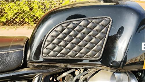 Image of RE Continental GT Pure Leather Tank Knee Pads Durable (Checkered Black with Black Stitch) Tank Pads for Bike /Black