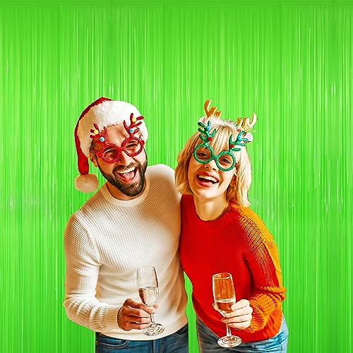 GOER 6.4 ft x 8.2 ft Metallic Tinsel Foil Fringe Curtains Party Photo Backdrop Party Streamers for Birthday,Graduation,New Year Eve Decorations Wedding Decor(2 Packs,Candy Lime Green) - Thumbnail 4
