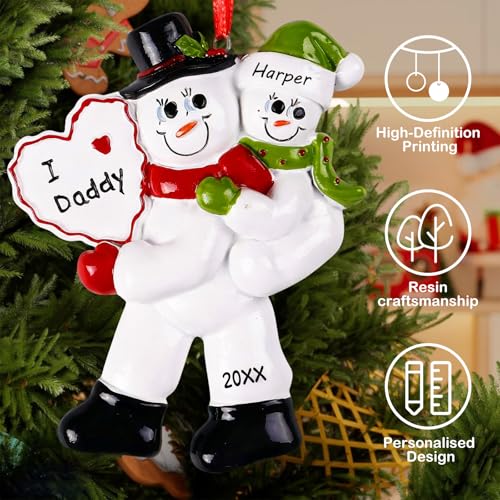 Image of iDIY Personalized Dad of 1 Kid Christmas Ornament 2025 - I Love Daddy Resin Christmas Tree Decoration with Name & Year, Custom Snowman Family Keepsake Gift for Fathers, Single Dads