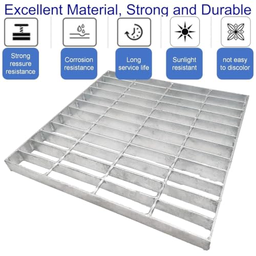 Image of Galvanized Steel Drain Grate, Driveway Channel Cover 16x16 in