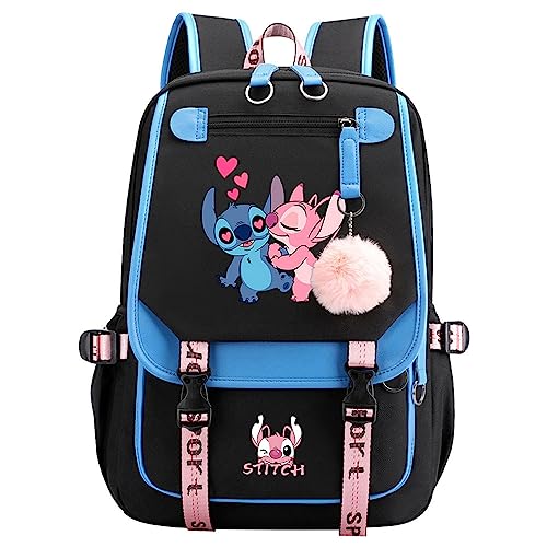 XinShuoBay Anime Cartoon Backpack for Girls and Boys with USB Port Large Capacity Laptop Travel Backpack Cosplay Bookbag (Black Blue 2)