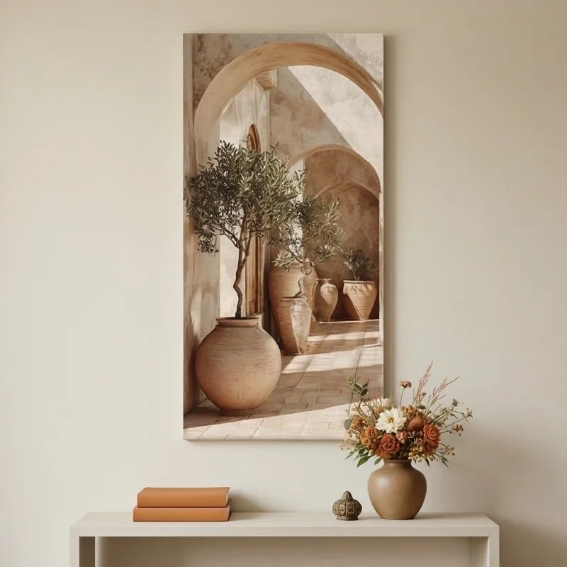 Lienzo de árboles en macetas con impresión de alta definición y diseño de arco moderno