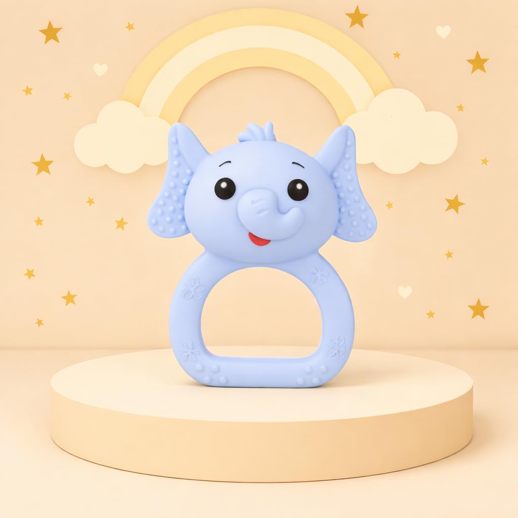 Baby Soft Silicone Chewing Attractive Shape Rattle Teether BPA Free for Teething Molar Teeth Gums Relief 6 to 12 Months (Elephant Blue)-image-38