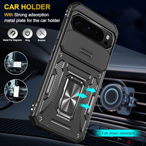 Image of Slide Camera Cover with Ring Holder Mobile Phone Case Cover for Google Pixel 10 Pro XL (Black)