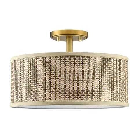 Doraimi Lighting 3 Light 15" Linen Fabric Semi Flush Mount Ceiling Light PS Diffuser,Chandeliers Shade Brushed Bronze Finish for Bar,Dining Room,Corridor,Living Room Hallway Cover