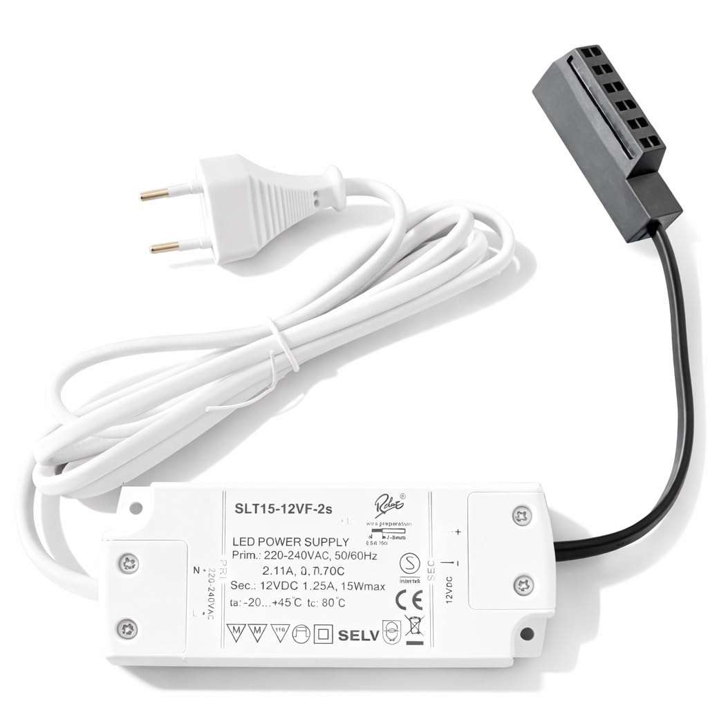 5er Set IP44 LED Möbel-Einbauleuchten 12V flach 2,4W, 200lm, Weiß, inkl. Trafo, 230V Kabel, Netzstecker, AMP Verteiler, Bohrloch 54-60mm, Neutralweiß 4000K – Ideal für Bad, Küche, Wohnzimmer, Schränke