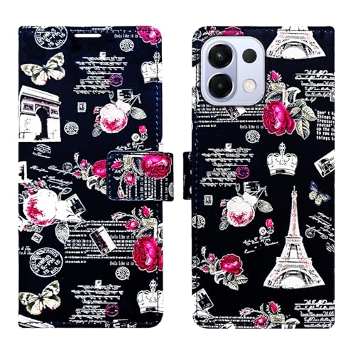 Image of Black Tower Flip Cover for Oppo K13 5G| Leather Finish|Shock Proof|Magnetic Clouser Compatible with Oppo K13 5G (Black)