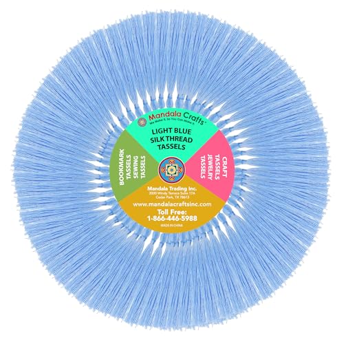 Mandala Crafts 100 Light Blue Silky Bookmark Tassels with Loops for Crafts