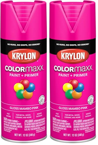 Image of Krylon K05528007 COLORmaxx Spray Paint and Primer for Indoor /Outdoor Use, Gloss Mambo Pink, 12 Ounce (Pack of 2)