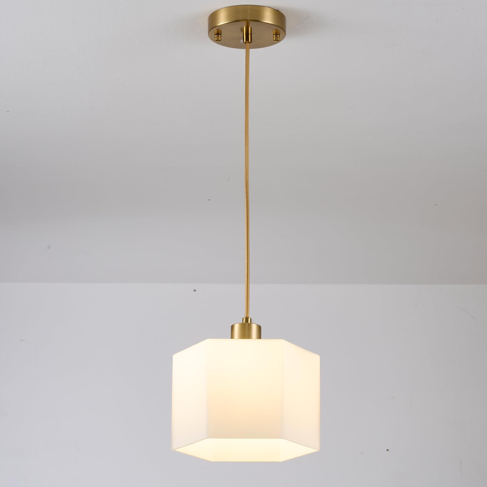 Photo 1 of XSDeTu Milk Glass Pendant Light - Gold, 1 Pack