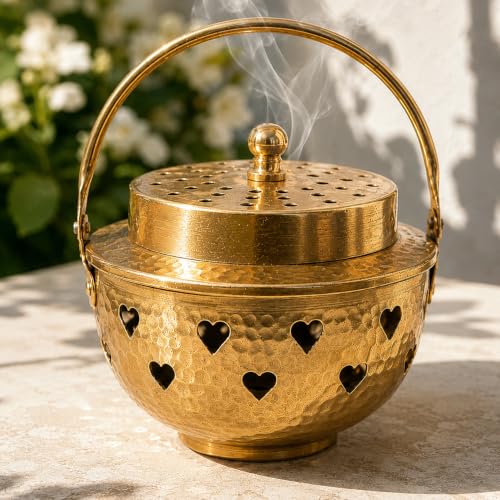 Image of Pure Source India Brass Kapoor Dani, Aroma Diffuser, Bakhoor Dani, Incense Burner, Pack of 1, Hear Shape (Heart Design)