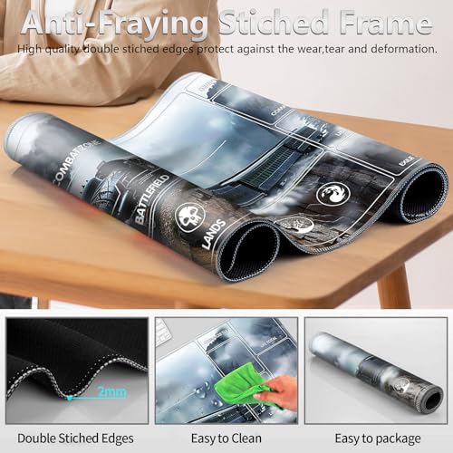 Image of for MTG Playmat with Card Storage Bag,Non-Slip Rubber Base & Smooth Surface 24x14in,Beginner-Friendly Magic Mat for Commander Deck,Retro steam Train