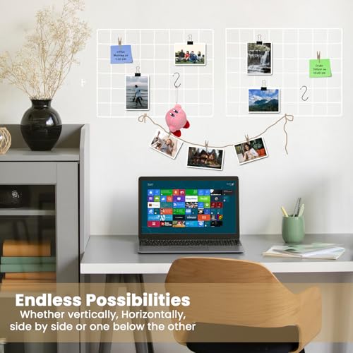LOYONAL Wire Wall Grid Panel Clips, Metal Wall Grid Panel White, Photo Grid Display, Wire Photo Board, 2 Pcs Metal Wire Notice Board, Memo Board Wire in Office or Room DIY - Image 2