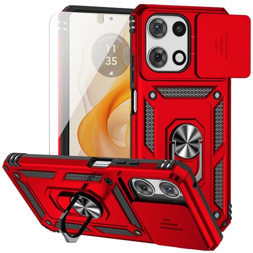 for Motorola Moto G 2025 / Moto G 2026 / Moto G Play 2026 Case, with Slide Camera Cover Screen Protector Ring Holder Kickstand Military Grade Protection 15ft Drop Tested Protective Phone Case (Red)