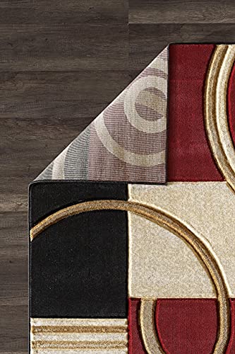 GLORY RUGS Area Rug 2x3 Door Mat Dark Red Geometric Soft Floor Carpet with Premium Fluffy Texture for Indoor Living Dining Room and Bedroom Area